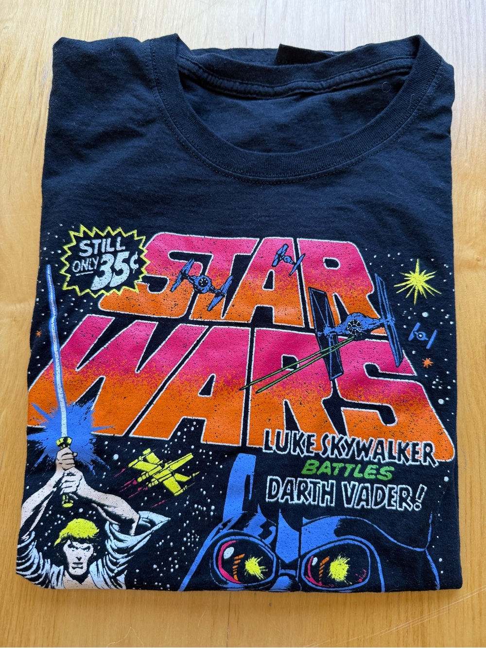 Star Wars Graphic T Shirt Large Black Luke Skywalker Darth Vader Retro Tee